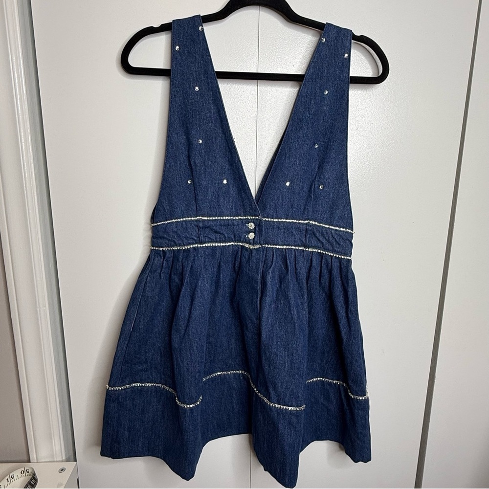 Free People Aultry Embellished Mini Dress Denim Rhinestones Small NWT - Picture 5 of 10